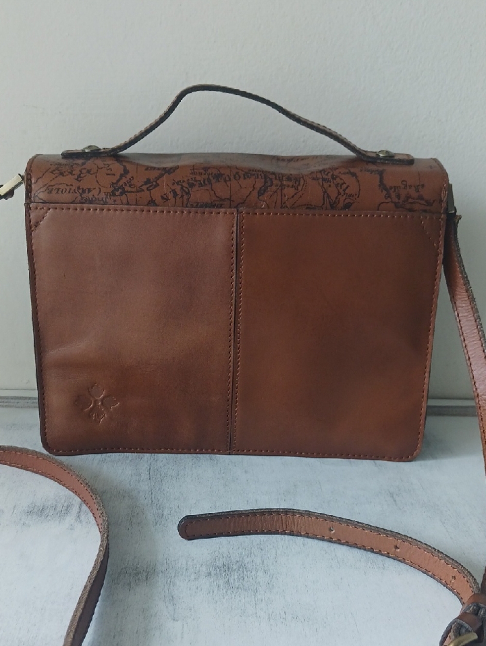 Patricia NASH Digione Riot Rust Map-Print Brown Leather Crossbody Satchel - Picture 4 of 10